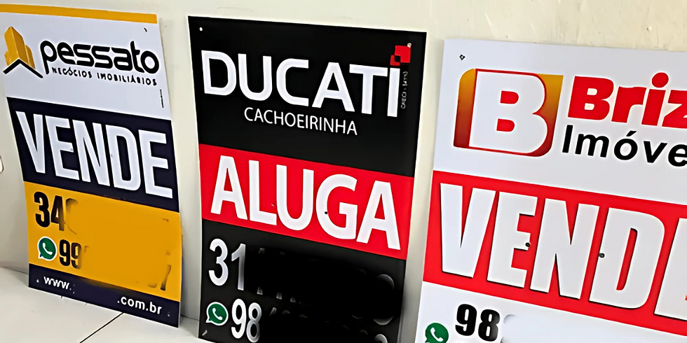 Exemplos de placas de venda e aluguel