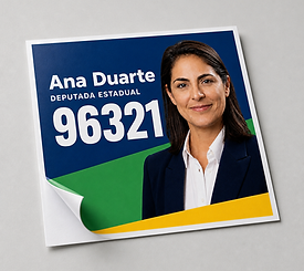 Adesivo vinílico para campanha eleitoral com arte de candidata fictícia, mockup de estúdio
