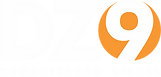 Logo DZ9 Comunicação Visual branco e laranja