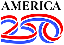 Stylized red, white, and blue ribbon forming 20 on a black background, with bold curved stripes and no other text.