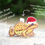 Thumbnail: A wooden Christmas tree decoration of an illustrated frog in a santa hat. Made from sustainable wood and recycled ribbon