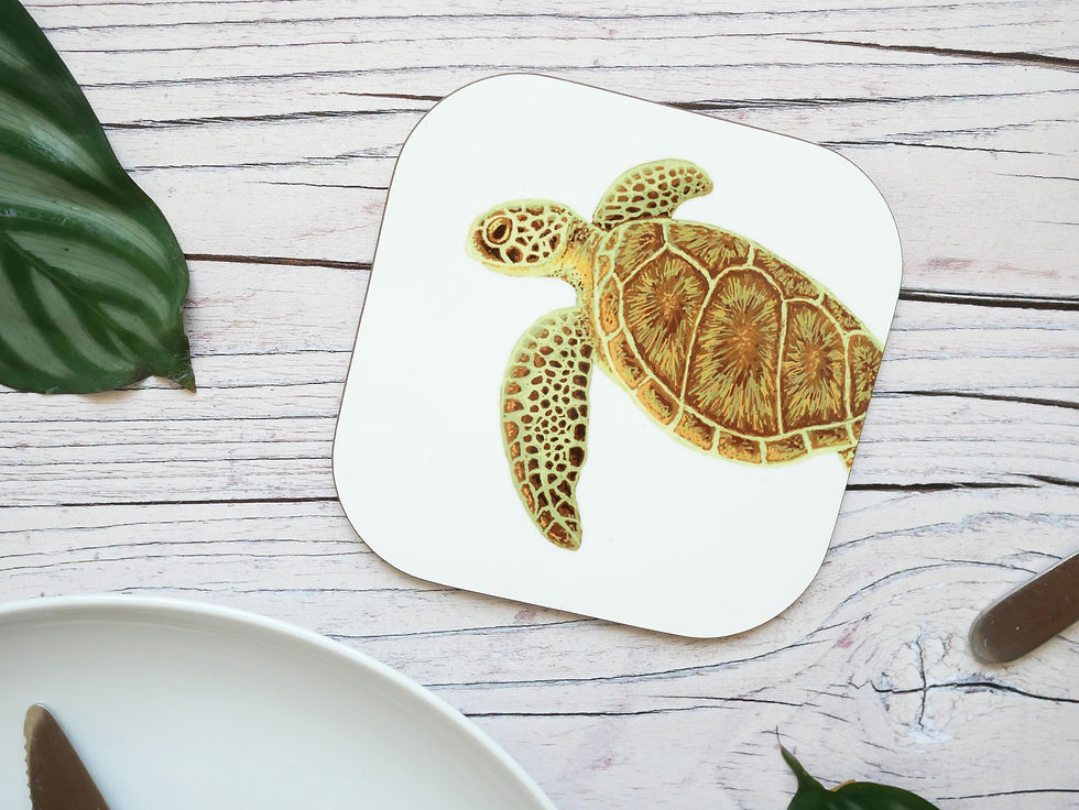 Thumbnail: close up Silverpasta illustrated animal 10cm coaster featuring green sea turtle