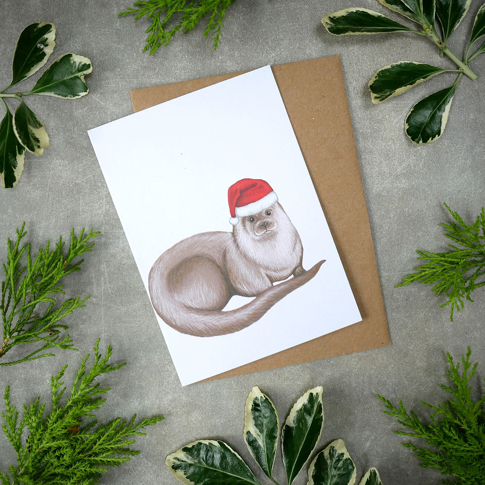 Thumbnail: Christmas card featuring an illustration of an otter wearing a santa hat