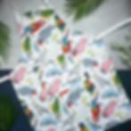 Thumbnail: White apron with illustrated parrots all over it.