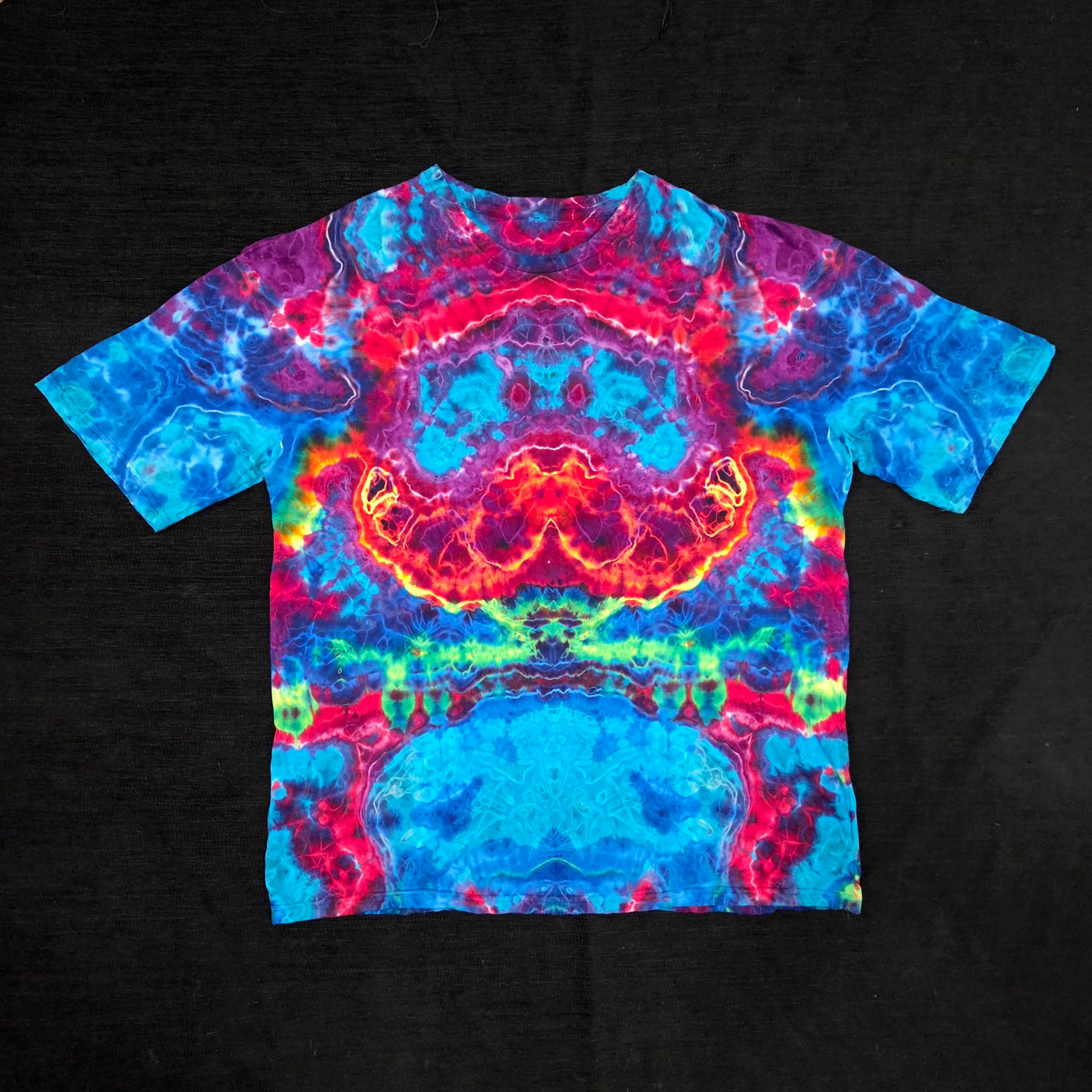 Trip Style - Aqua/Blue/Purple/Orange - XL, hand-dyed fiber reactive tie dye by Jon Riley