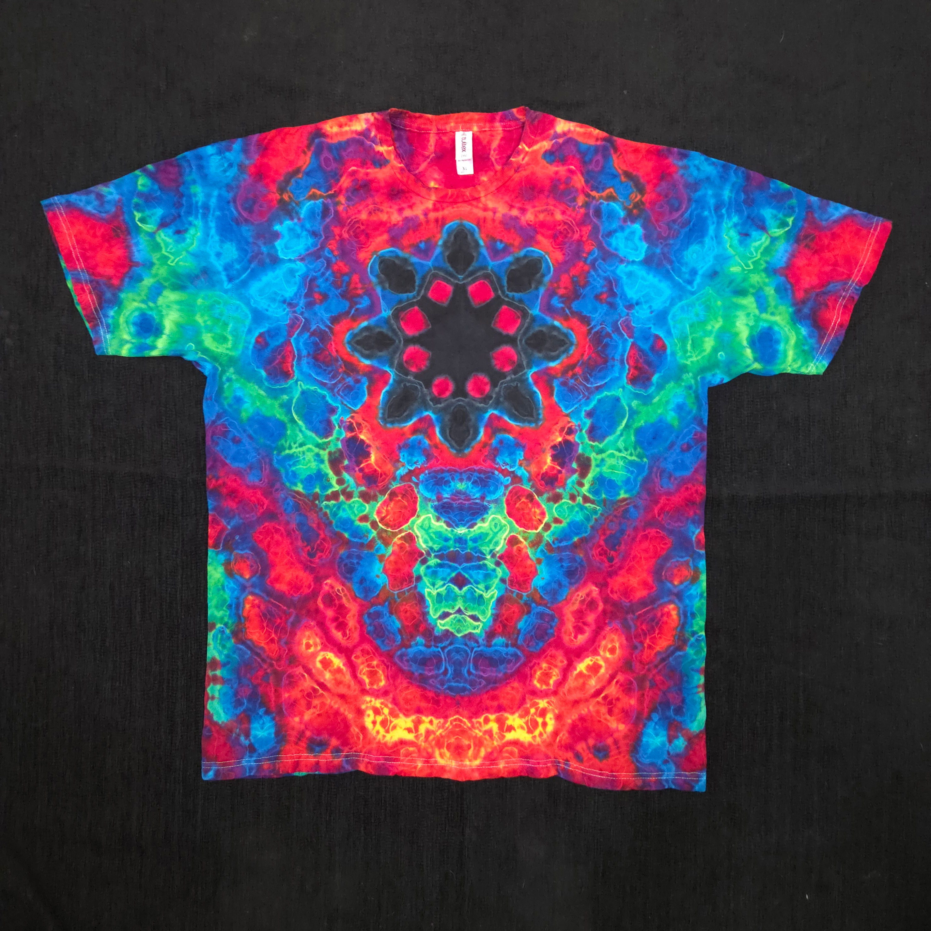 Kenney style w/Mandala - Green, Red, Blue, Black - XL, hand-dyed fiber reactive tie dye by Jon Riley
