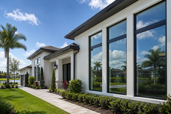 Modern suburban home with large freshly cleaned windows in Lakewood Ranch, Florida
