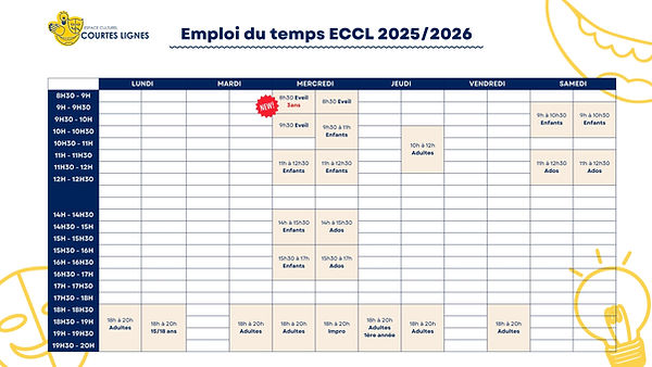 Emploi du temps des cours de théâtre de l'Espace Culturel Courtes Lignes
