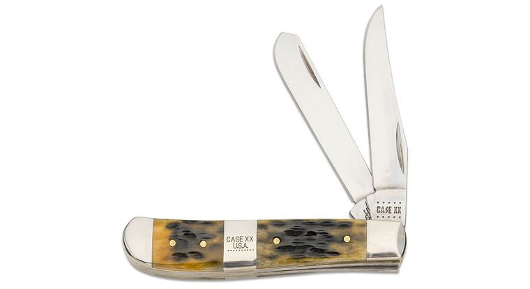 Case #21513: Jigged Peach Seed Olive Green Bone Mini Trapper