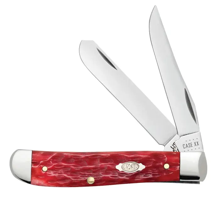 Case 31952: Jigged Peach Seed Dark Red Bone Mini Trapper