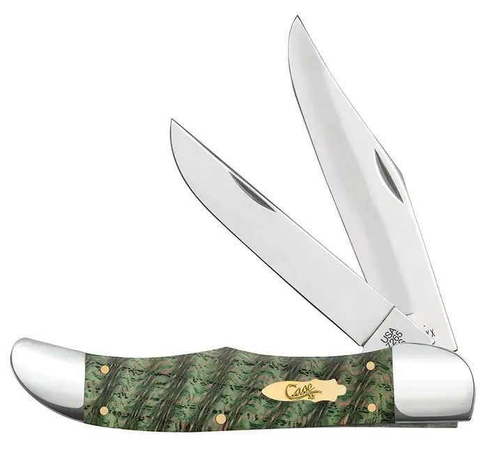 Case 64072: Smooth Kelly Green Curly Oak Folding Hunter with Sheath