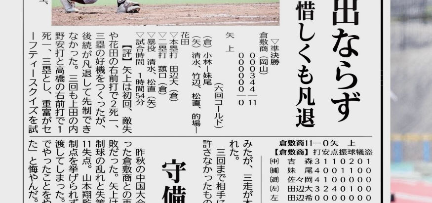 中国大会倉敷商業に敗れる