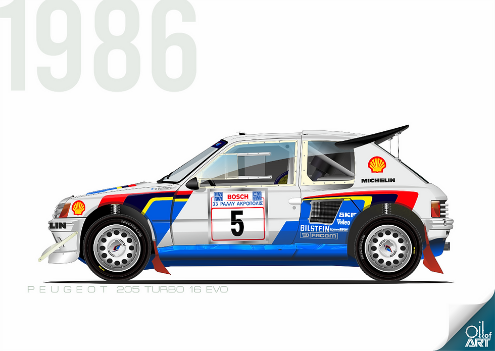 Peugeot 205 Turbo 16 EvO Juha Kankkunen rallye Acropole 1986