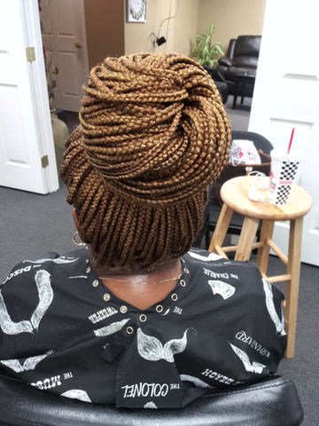 blond braids (bun)
