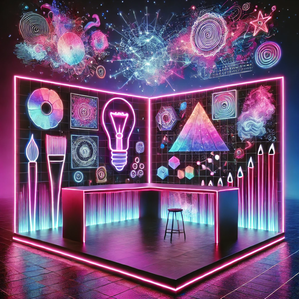 מרחב למידה דיגיטלית בצבעי נאון סגולים