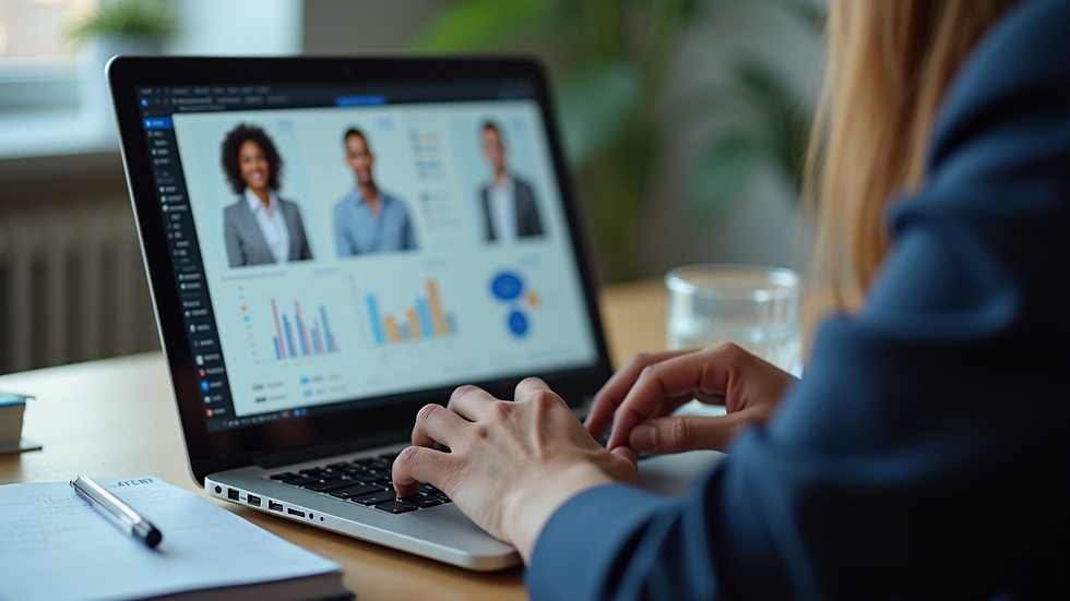 Close-up view of a recruiter analyzing candidate profiles on a laptop screen