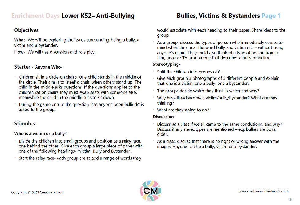 Thumbnail: Anti-Bullying Enrichment Day Plans