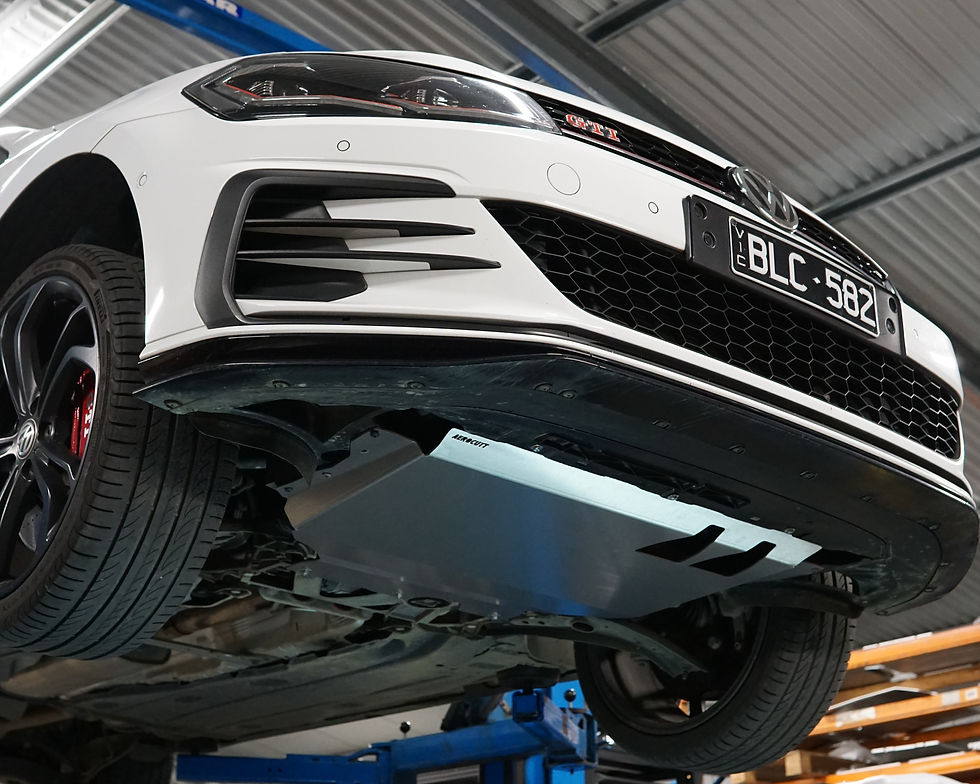 Thumbnail: Aerocutt aluminium undertray fitted to the underside of a Volkswagen golf GTI with oil service plate