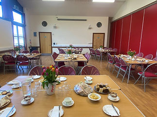 A large hall with direct access to Gates Hall Friends Garden, ideal for meetings, team meetings, AGM’s, parties, events and presentations. This is a ground floor space which is accessible for all. Access to commercial kitchen.
Key features – full commercial kitchen, projector, audio equipment, hearing Loop, portable staging, tables and chairs, plus large banquet tables available. Portable bar available to hire. Accessible toilets and baby changing facilities.
Maximum Seated - 80
32’ x 24’
9.7m x 7.3m
Height 4.4m