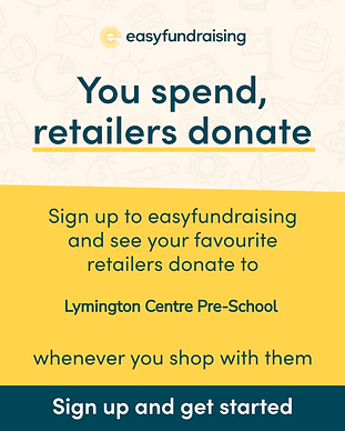 Poster promoting easyfundraising, encouraging supporters to raise donations for Lymington Centre Pre-School when they shop online.
