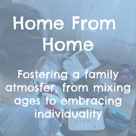 Children playing together in a warm, home-style learning environment.