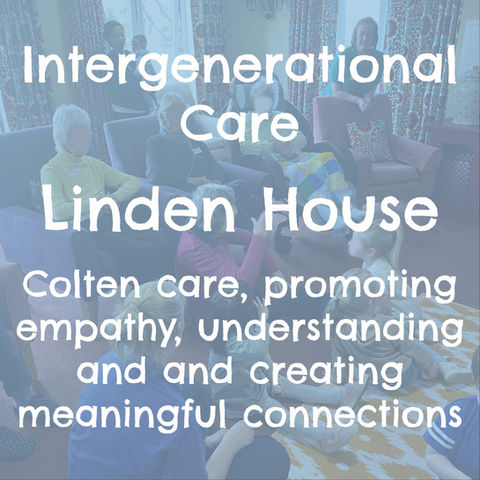 Child engaging in an intergenerational activity with residents at Linden House care home.