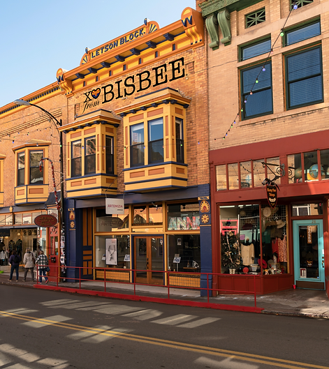 Tourists take a technicolor stroll down Bisbee's Tombstone Canyon, the town's main street_