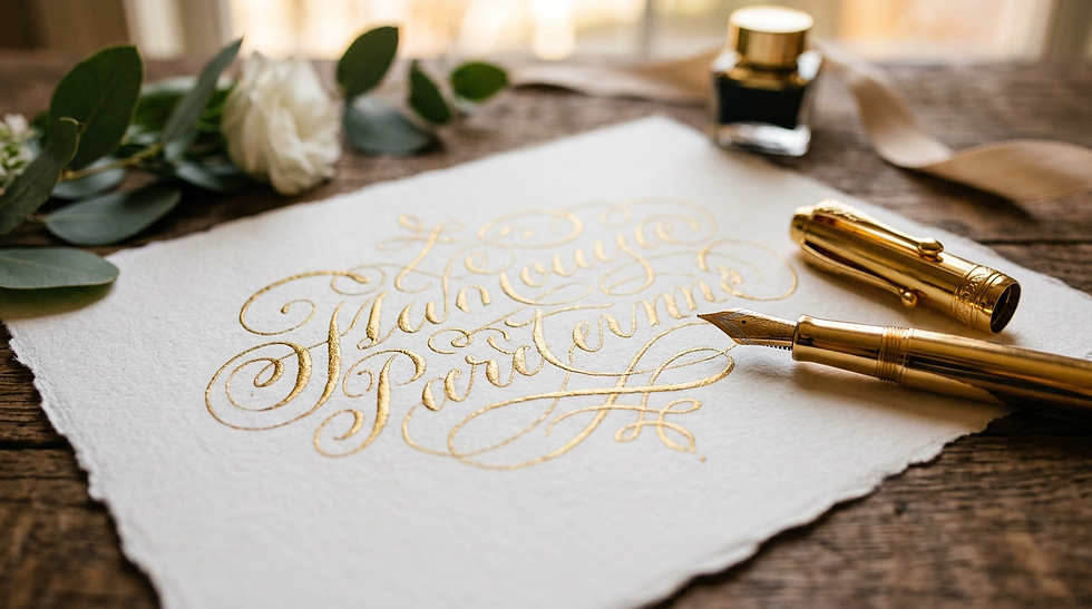 ゴールドのペンで一人ひとりのお名前を書きながら、その方のことを少し想像してみてください