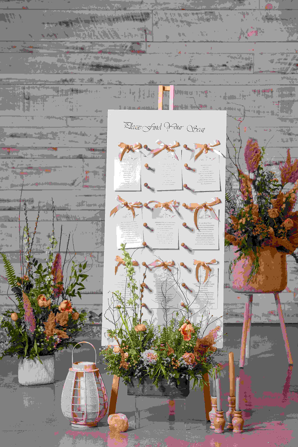 Wedding Seating Chart with Pink Ribbons | Day of Wedding Stationery