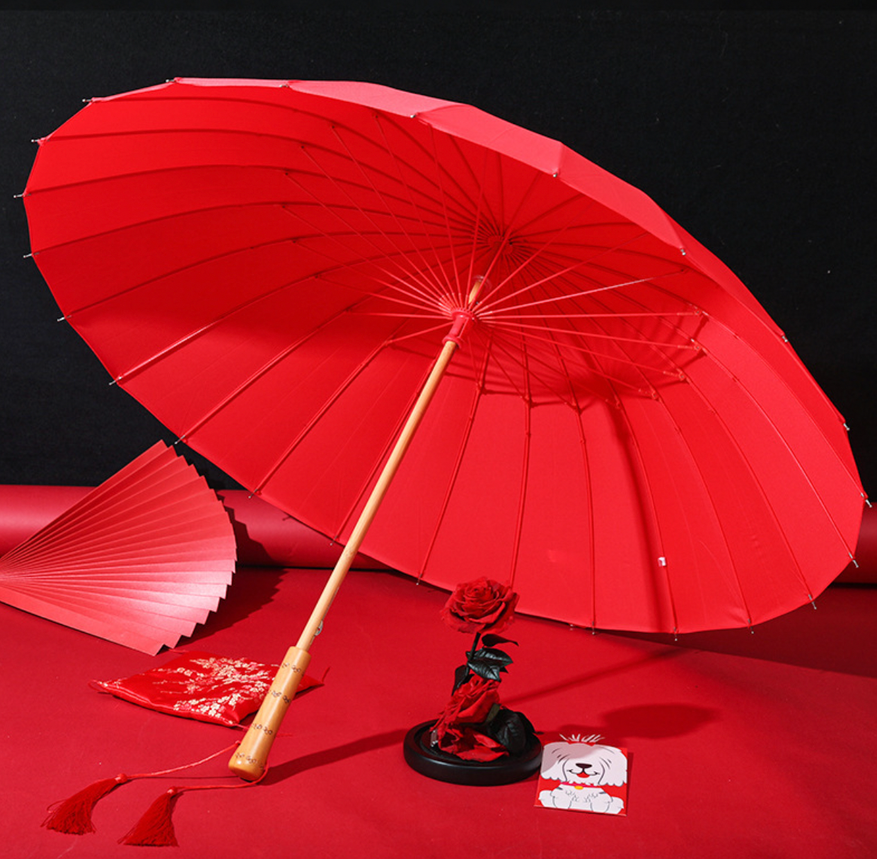 Rounded Red Bridal Umbrella