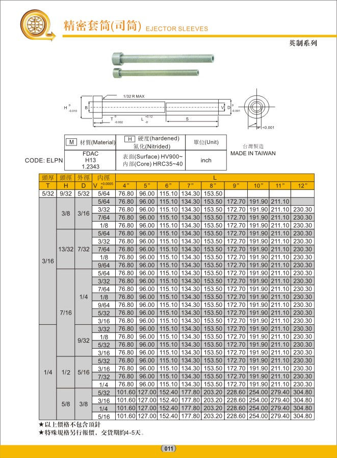 縮圖：台灣SKD-61精密套筒(司筒)