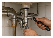 plumber repairing pipes under the sink before listing the home