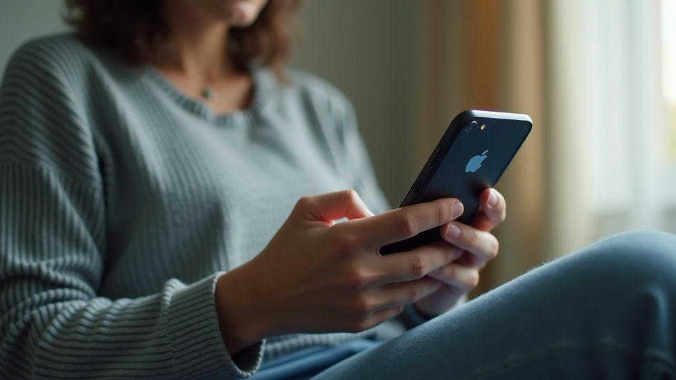 Close-up view of a person using a smartphone to access mental health resources