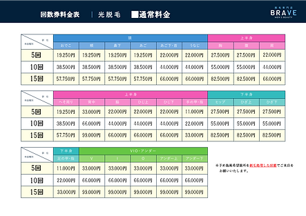 BRAVE Price 回数券 通常 料金表
