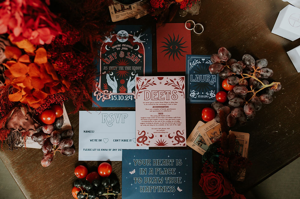 alterntive tarot inspired wedding stationery, gothic wedding with a twist, gothic wedding invitations, alternative wedding invitations, alt wedding inspiration