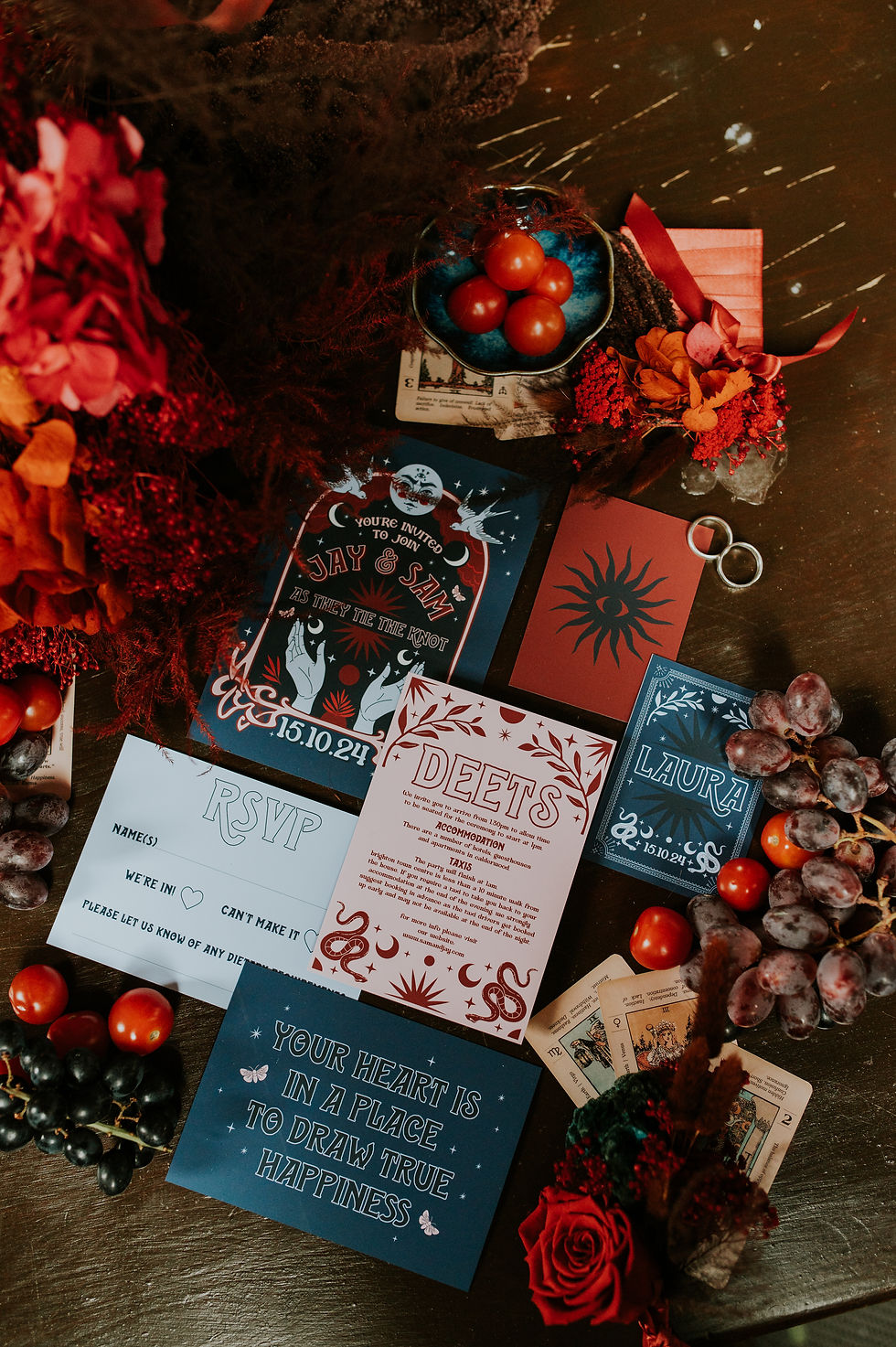 alterntive tarot inspired wedding stationery, gothic wedding with a twist, gothic wedding invitations, alternative wedding invitations, alt wedding inspiration