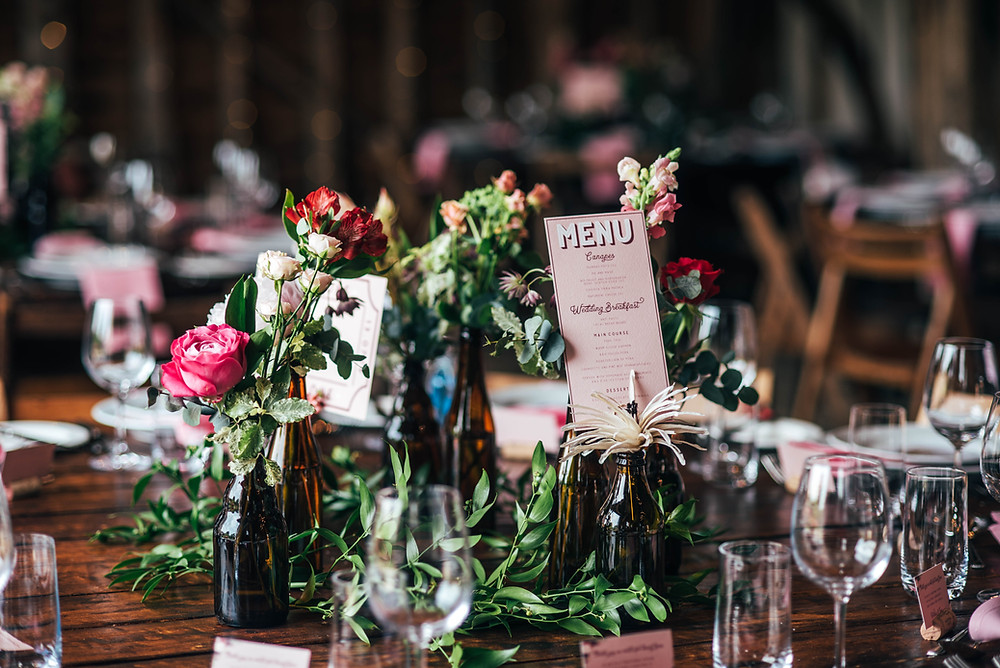 Gorgeous boho rustic inspired pink and red wedding. Pink and red wedding stationery.
