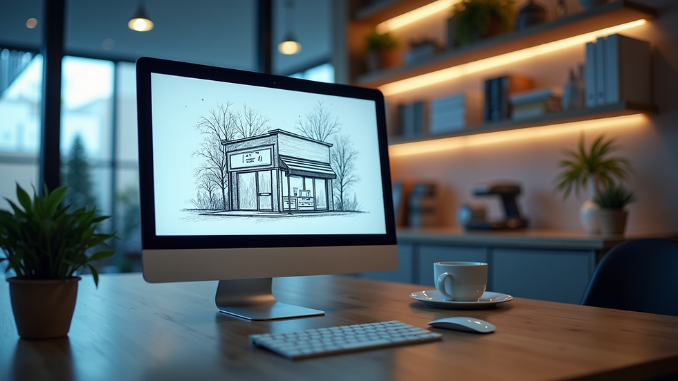 Close-up view of a computer screen showing digital storefront shop drawings