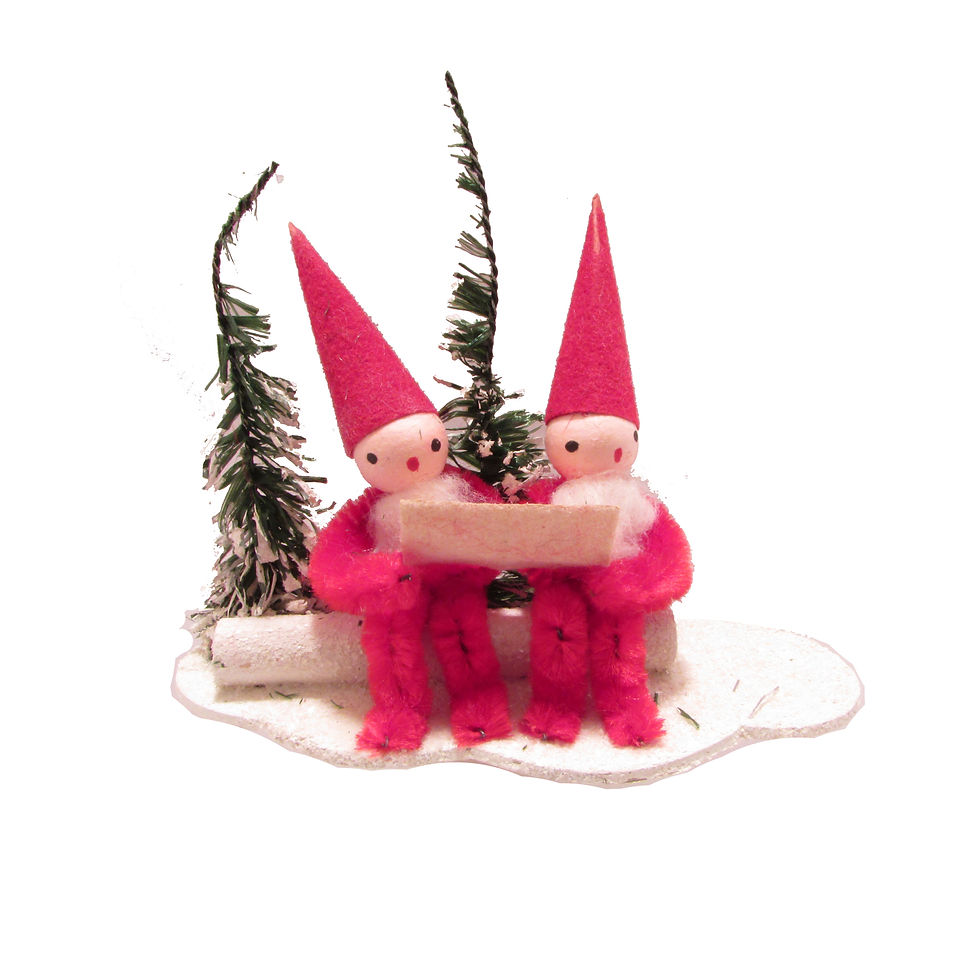 Vanha joulukoriste, tonttupojat istuuvat puunoksalla ja lukeevat kirjaa. K.A.Weiste