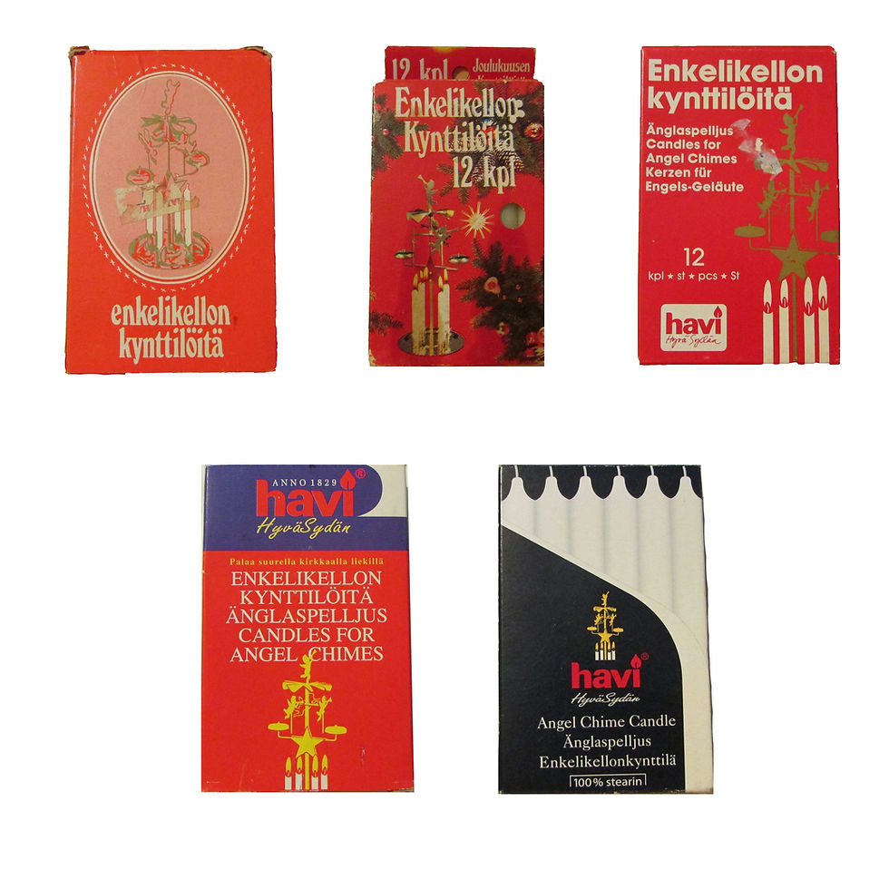 Enkelikellon kynttilät, vanha pakkaus. Erilaisia.