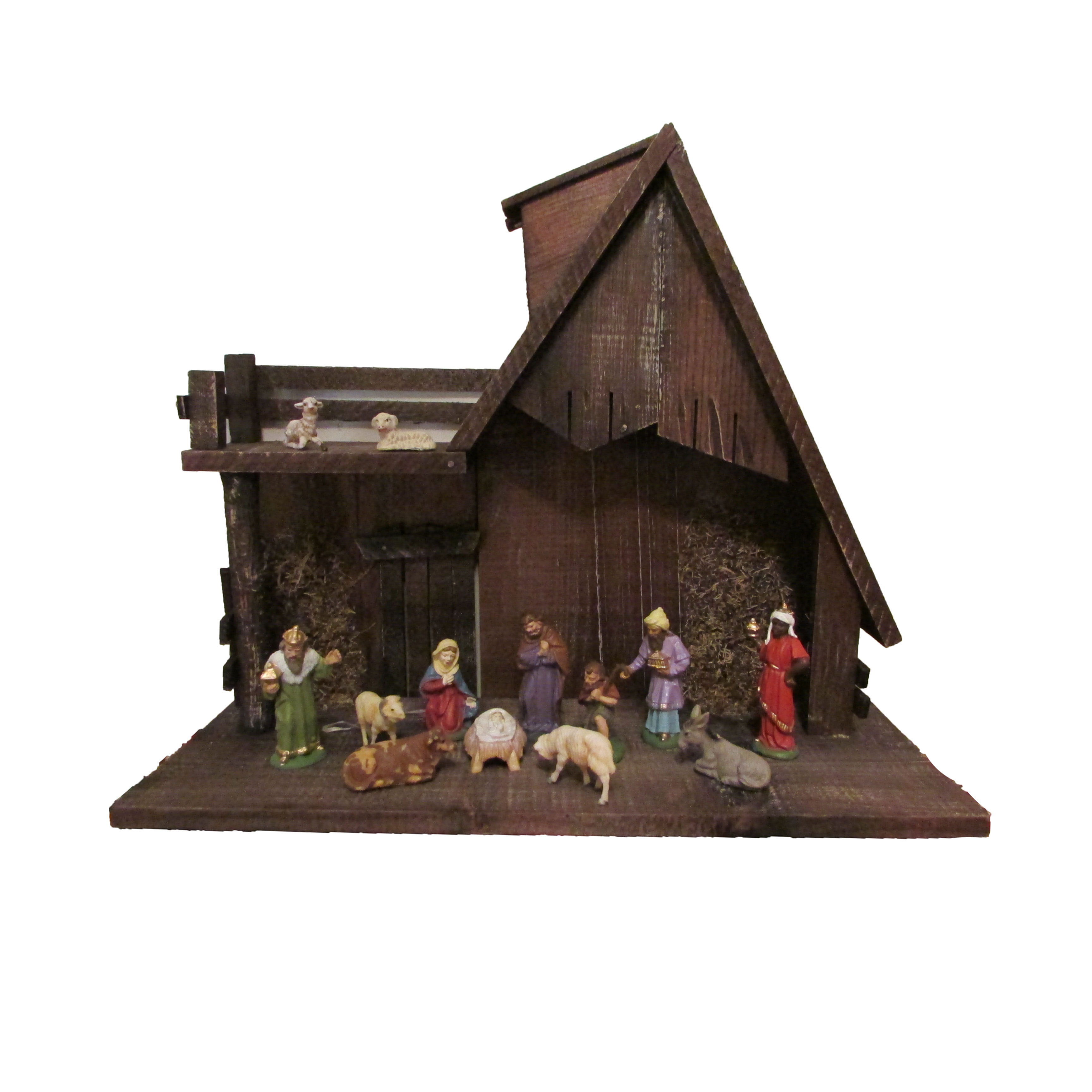 Vanha jouluseimi ja seimihahmot.