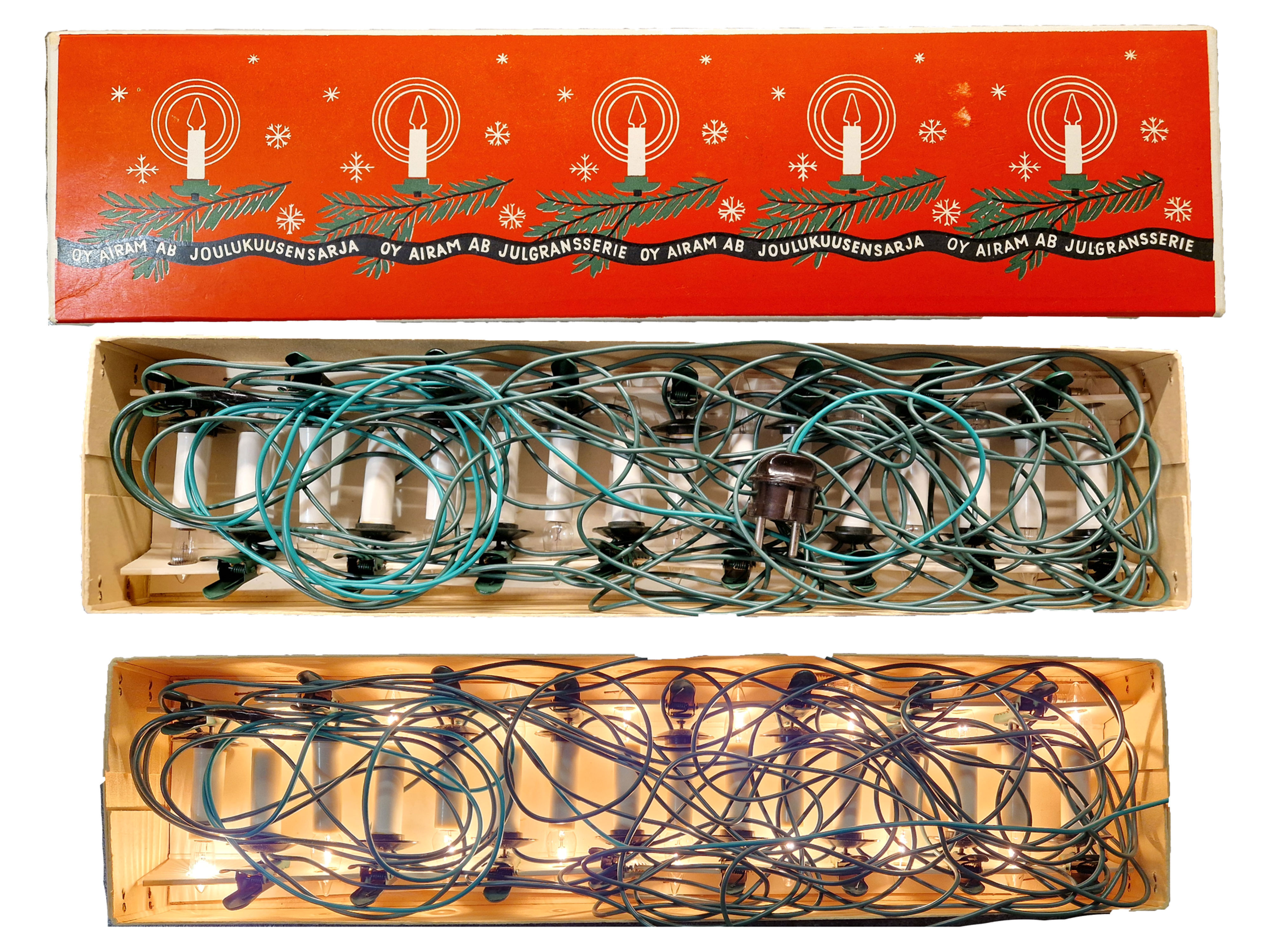 Airam sähkökynttilät joulukuuseen.