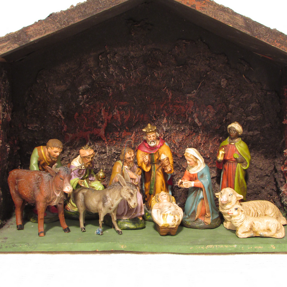 Pyhä perhe seimhahmo asetelma.