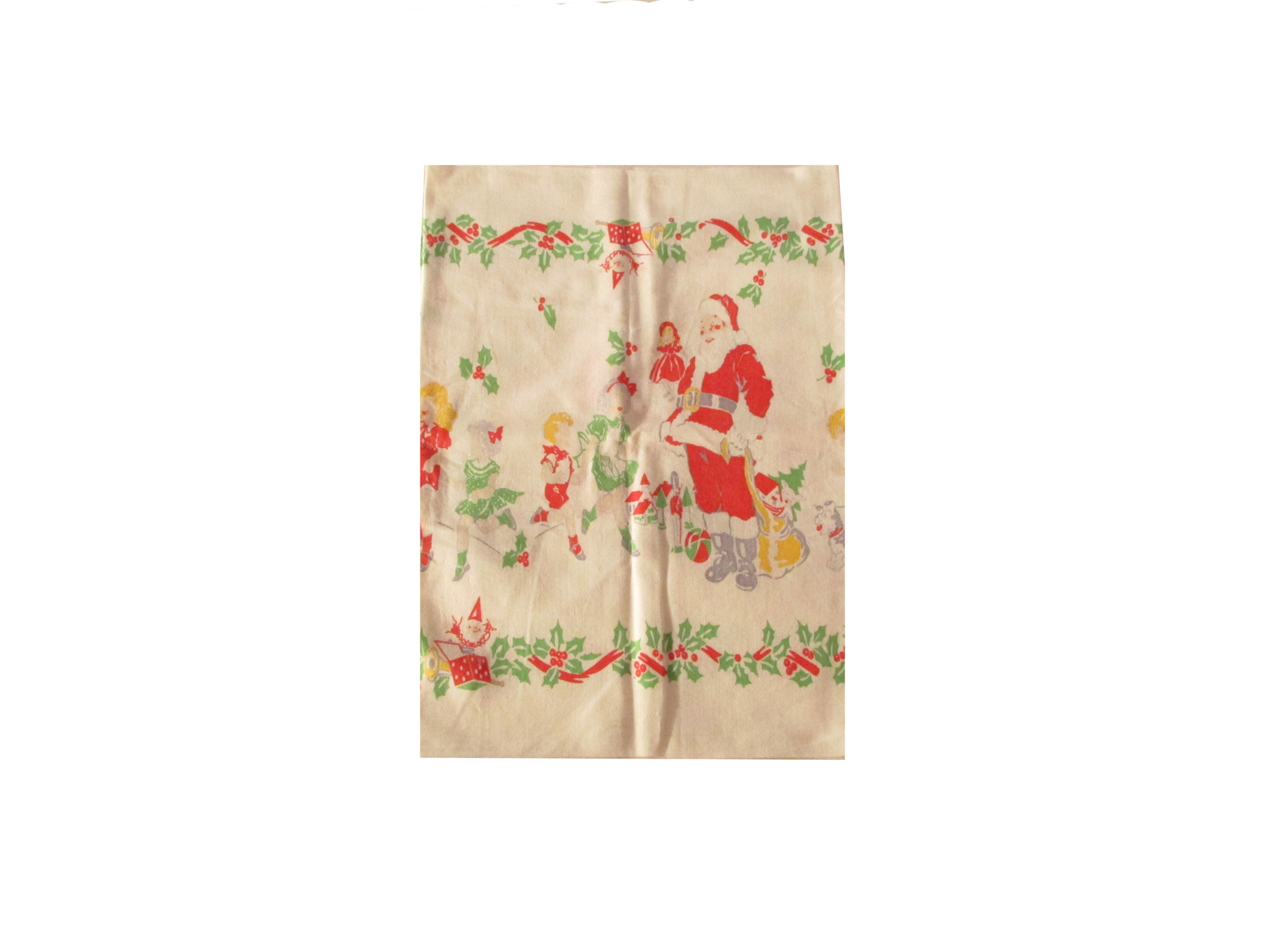 Vanha Porin tekstiilitehtaan joulukaitaliina, joulupukki ja lapset