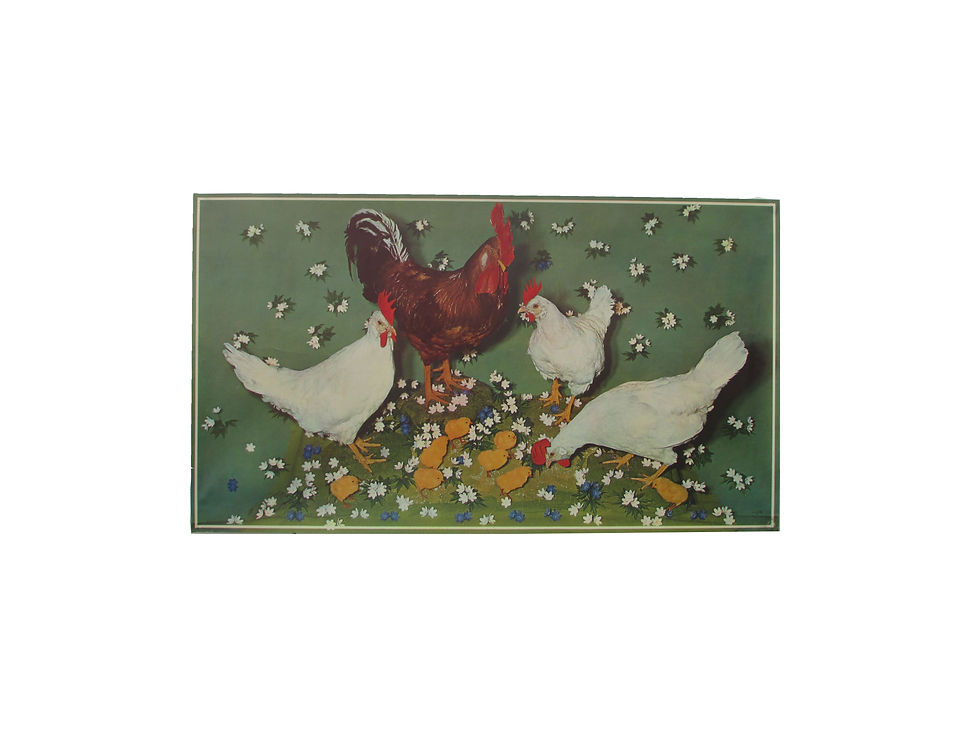 Vanha pääsiäispaperitaulu, kanat, kukko ja tiput