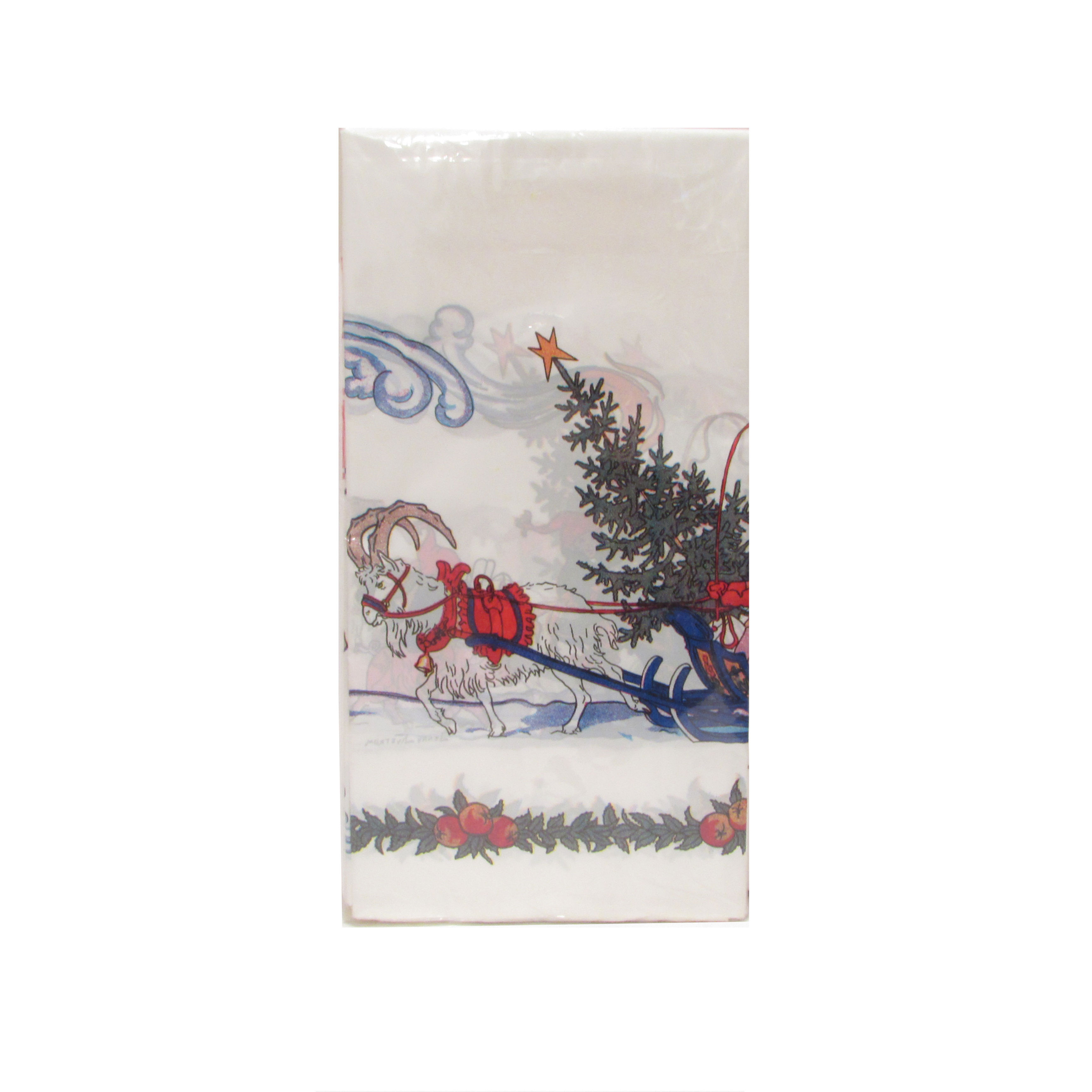 Retro joululiina, vuohi vetää rekeä, muovia. Koko 118 x 180cm. Avaamaton pakkaus.