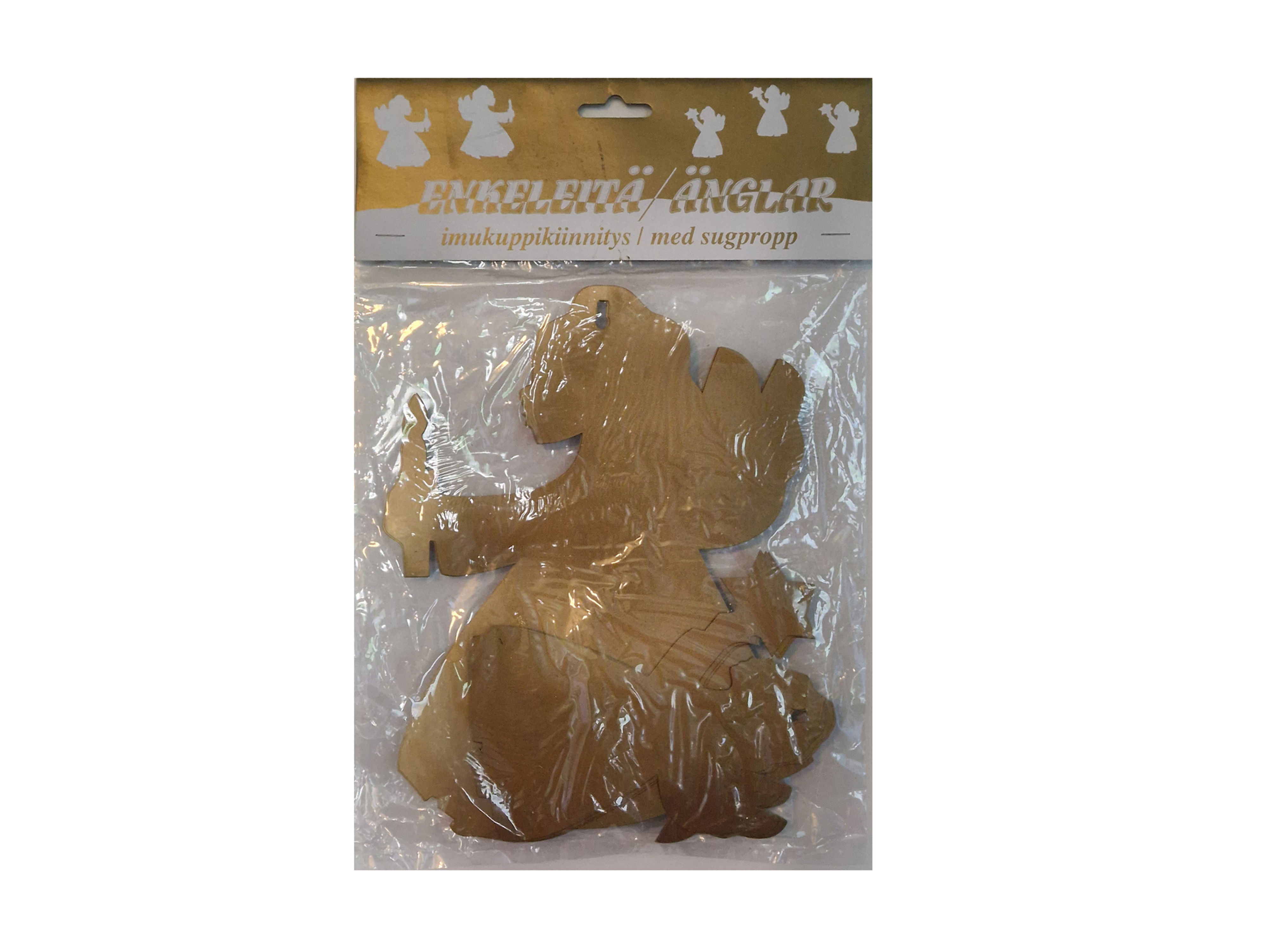 Jouluenkeli ikkunaan, pahvia imukuppikiinnityksellä.