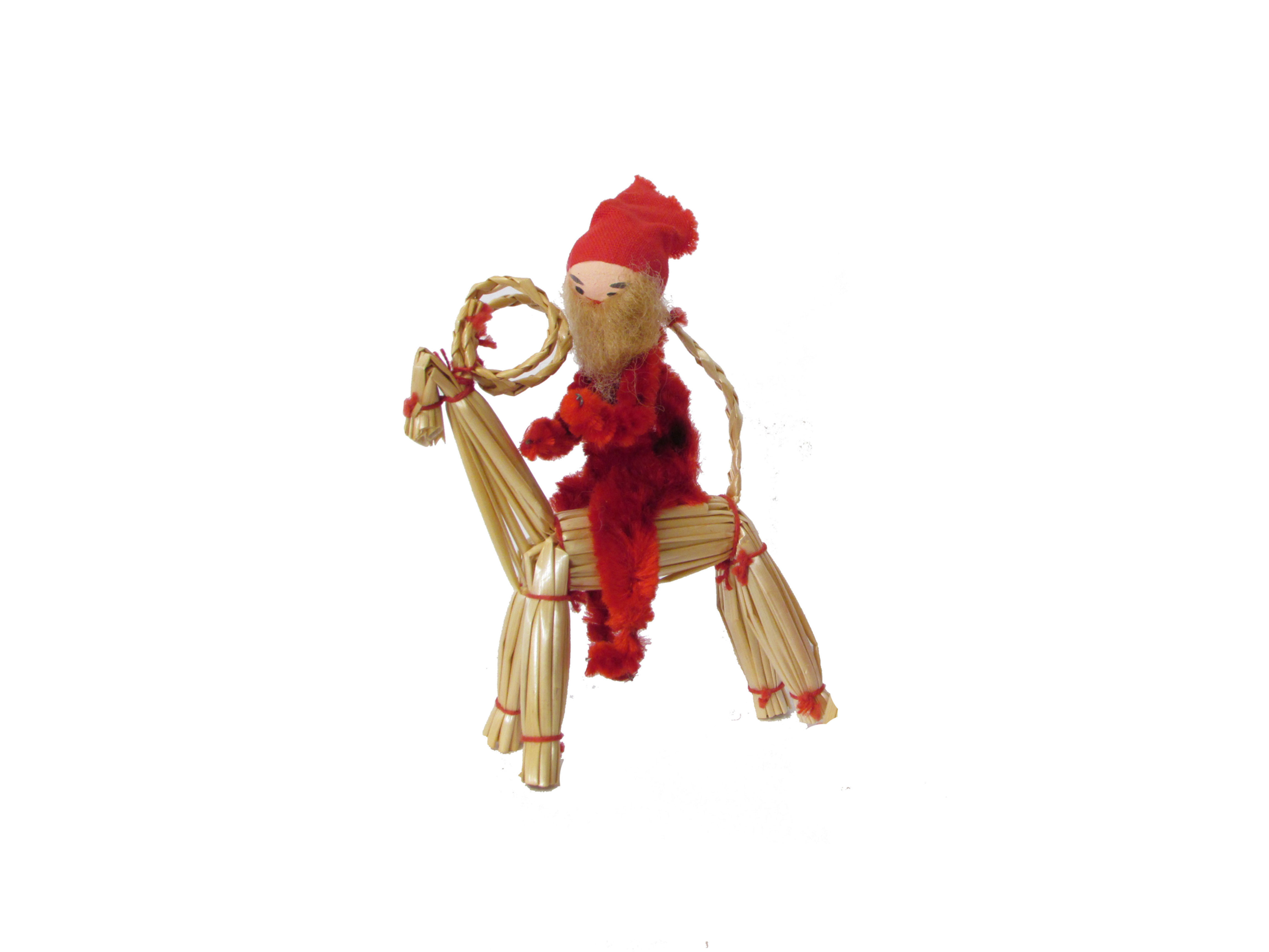 Vanha joulutonttu ja olkipukki joulukoriste. K.A.Weiste