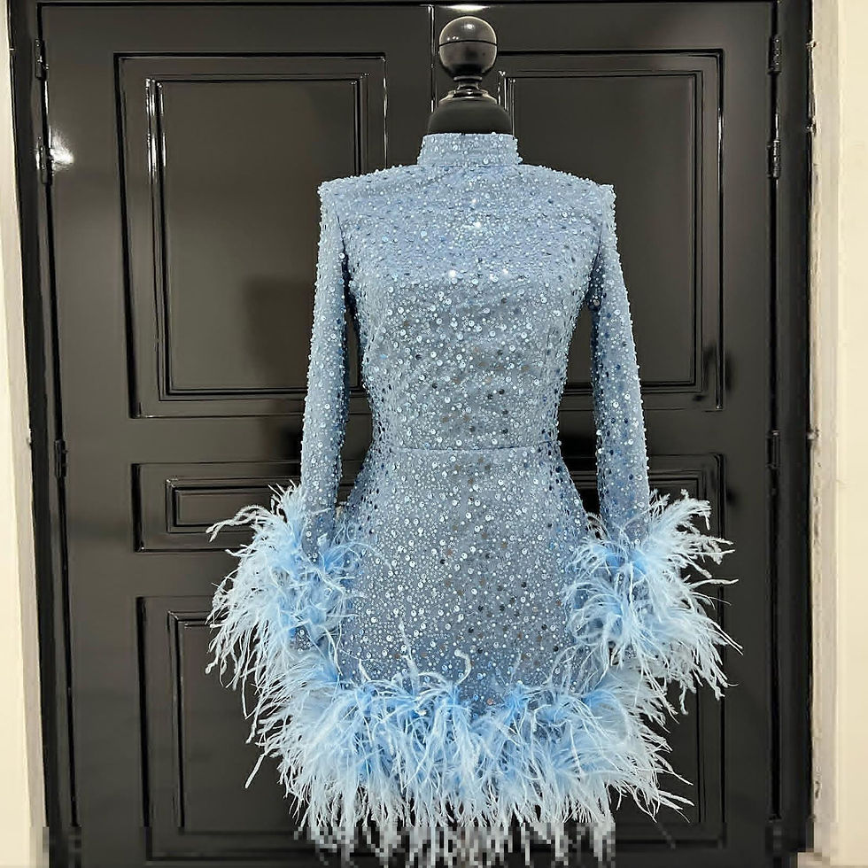 Thumbnail: New Couture Shimmery Sky Blue Lace Women Mini Dresses 