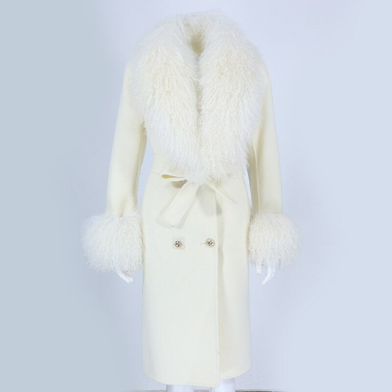 Thumbnail: Womens Natural Fox Fur Collar Cashmere Wool Blend
